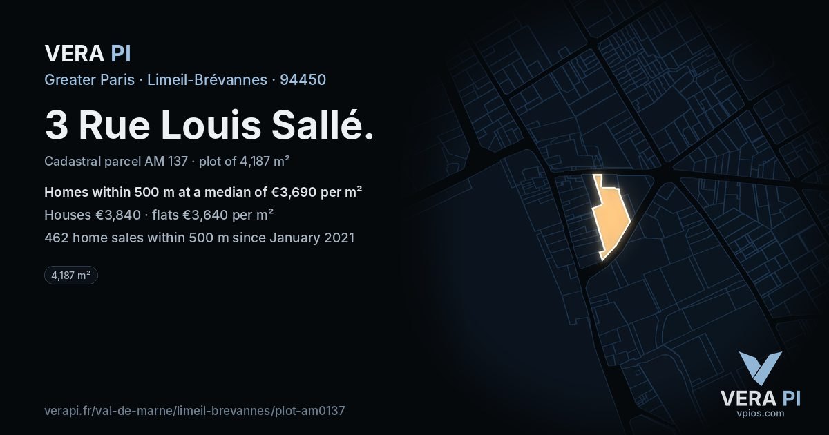 3 Rue Louis Sallé, Limeil-Brévannes at night – the plot lit, the parcels around coloured by the prices near them