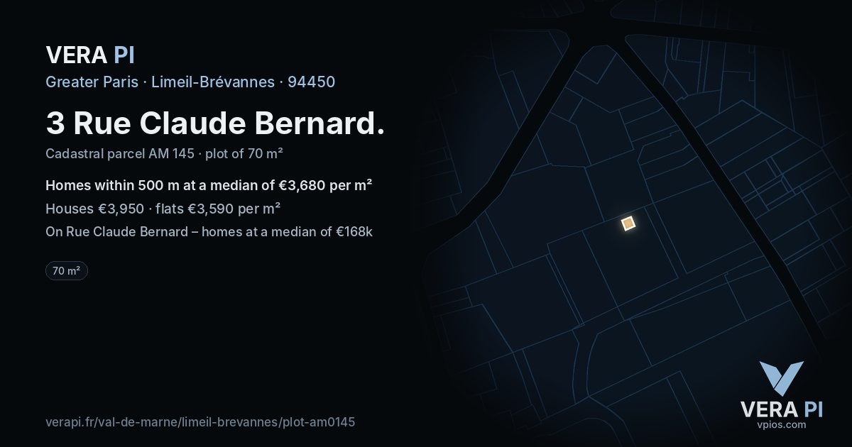 3 Rue Claude Bernard, Limeil-Brévannes at night – the plot lit, the parcels around coloured by the prices near them
