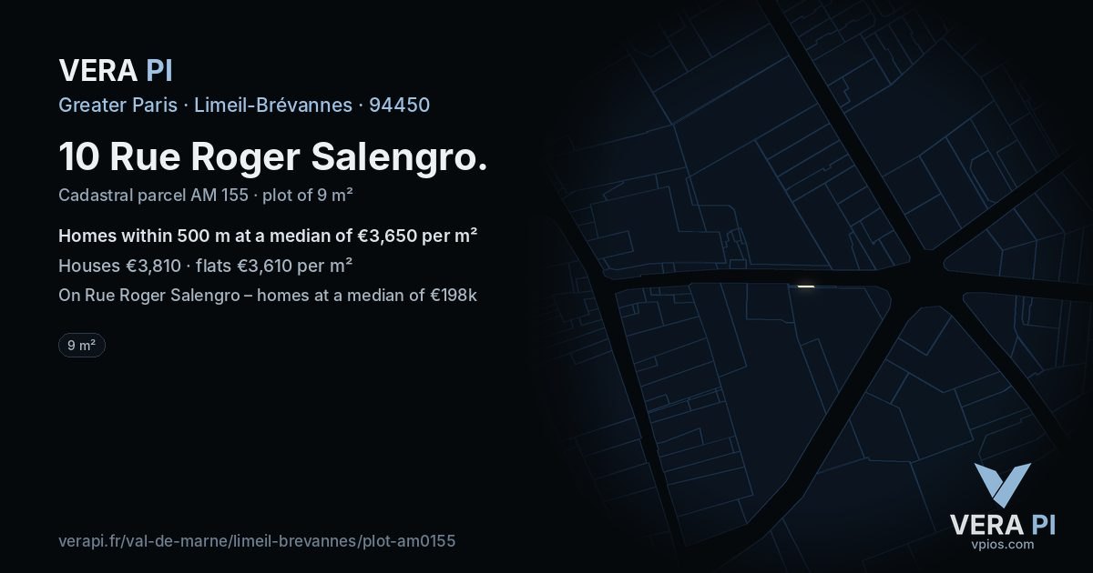 10 Rue Roger Salengro, Limeil-Brévannes at night – the plot lit, the parcels around coloured by the prices near them