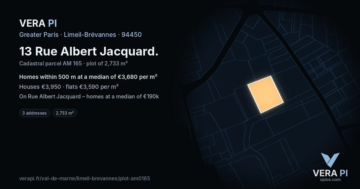 13 Rue Albert Jacquard, Limeil-Brévannes at night – the plot lit, the parcels around coloured by the prices near them