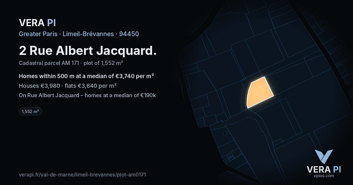 2 Rue Albert Jacquard, Limeil-Brévannes at night – the plot lit, the parcels around coloured by the prices near them
