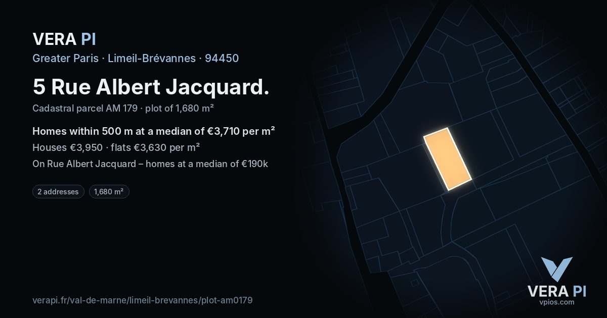 5 Rue Albert Jacquard, Limeil-Brévannes at night – the plot lit, the parcels around coloured by the prices near them