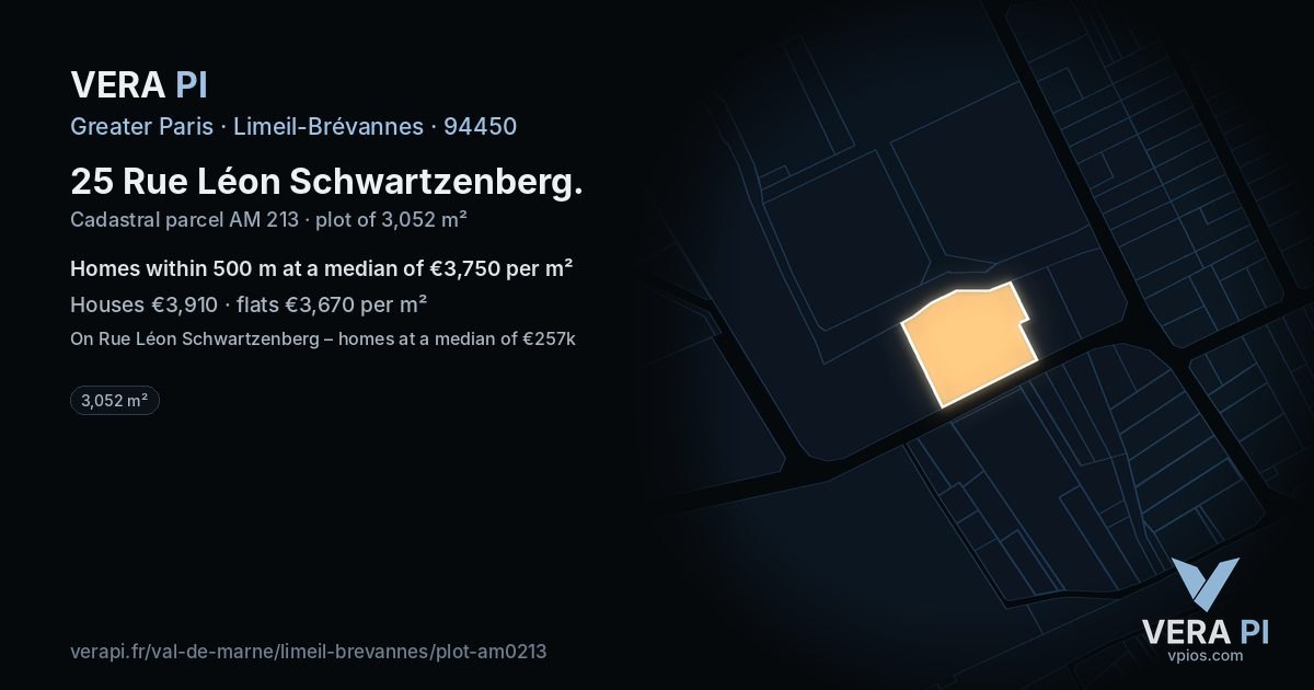 25 Rue Léon Schwartzenberg, Limeil-Brévannes at night – the plot lit, the parcels around coloured by the prices near them