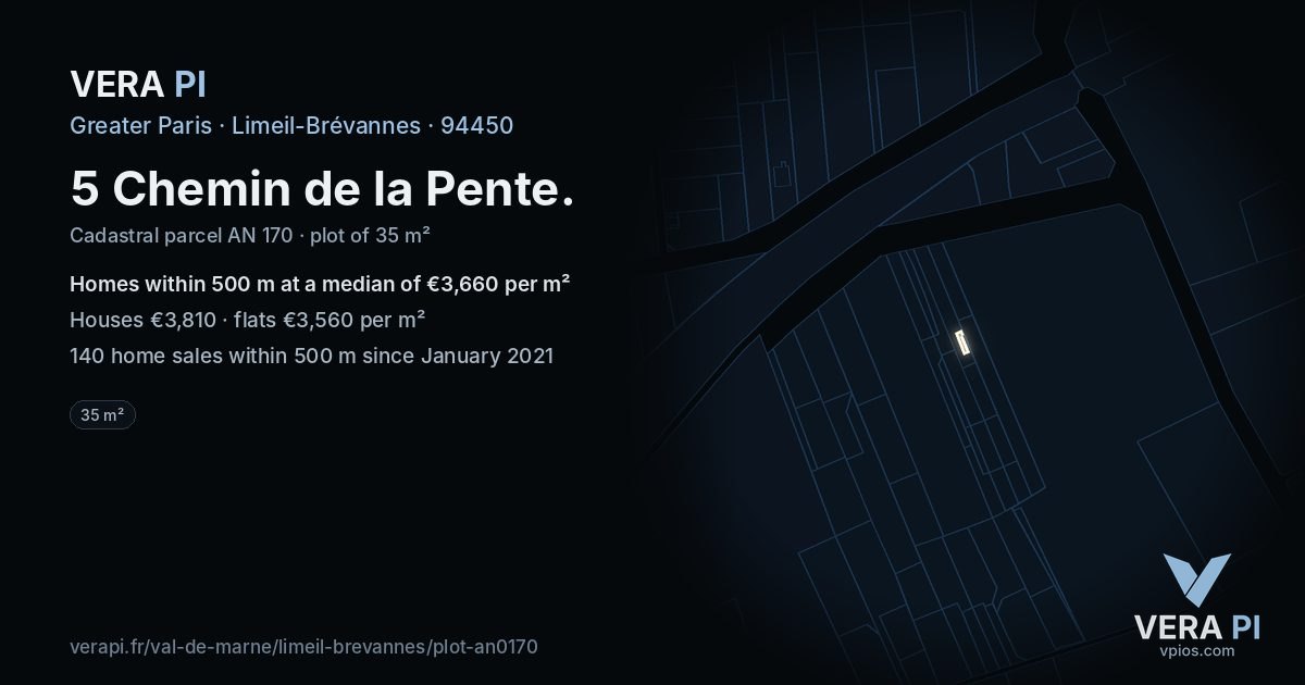 5 Chemin de la Pente, Limeil-Brévannes at night – the plot lit, the parcels around coloured by the prices near them
