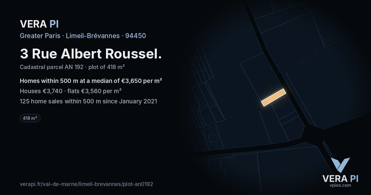3 Rue Albert Roussel, Limeil-Brévannes at night – the plot lit, the parcels around coloured by the prices near them