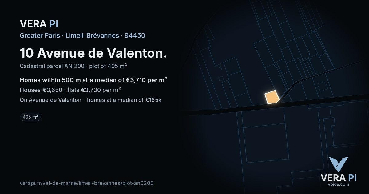 10 Avenue de Valenton, Limeil-Brévannes at night – the plot lit, the parcels around coloured by the prices near them