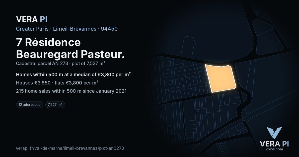 7 Résidence Beauregard Pasteur, Limeil-Brévannes at night – the plot lit, the parcels around coloured by the prices near them