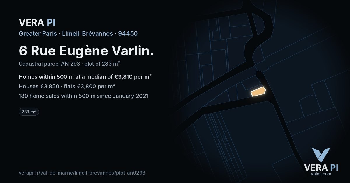 6 Rue Eugène Varlin, Limeil-Brévannes at night – the plot lit, the parcels around coloured by the prices near them