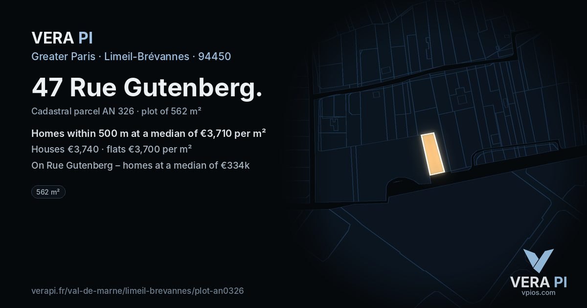 47 Rue Gutenberg, Limeil-Brévannes at night – the plot lit, the parcels around coloured by the prices near them