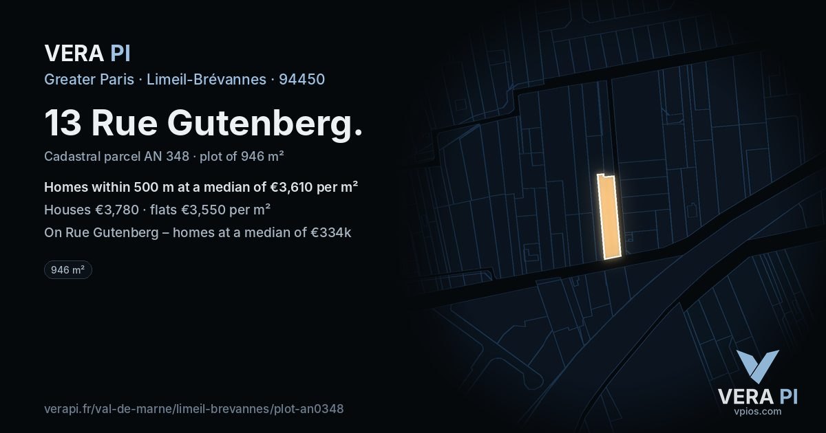 13 Rue Gutenberg, Limeil-Brévannes at night – the plot lit, the parcels around coloured by the prices near them