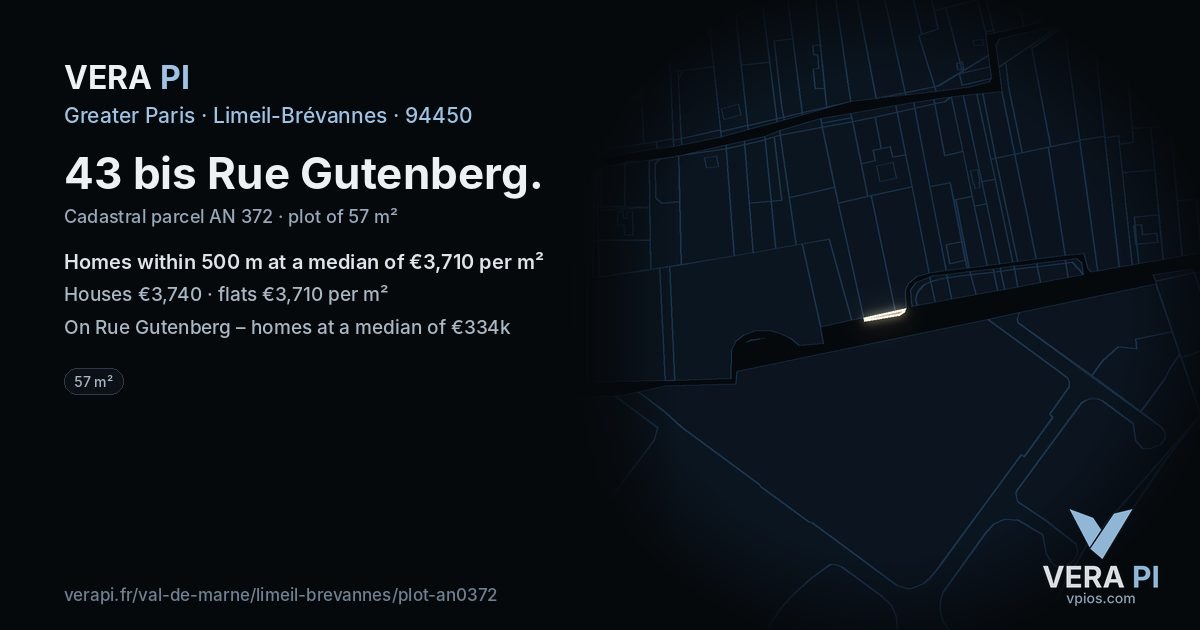 43 bis Rue Gutenberg, Limeil-Brévannes at night – the plot lit, the parcels around coloured by the prices near them