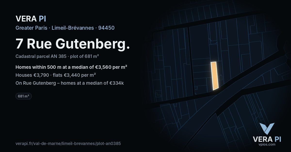 7 Rue Gutenberg, Limeil-Brévannes at night – the plot lit, the parcels around coloured by the prices near them