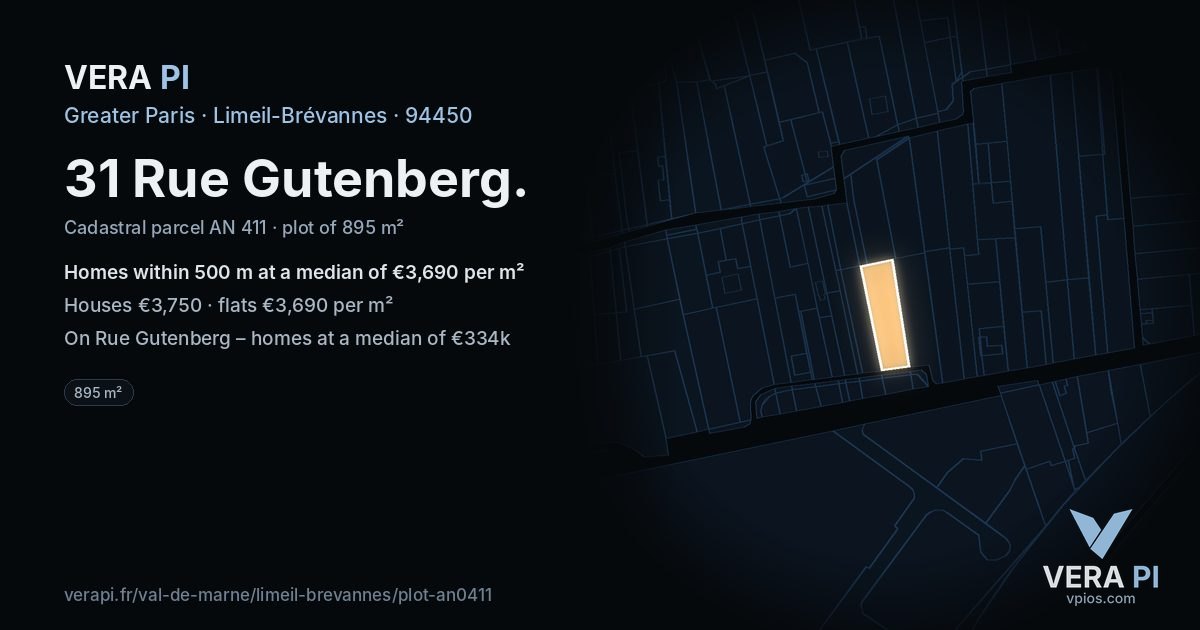 31 Rue Gutenberg, Limeil-Brévannes at night – the plot lit, the parcels around coloured by the prices near them