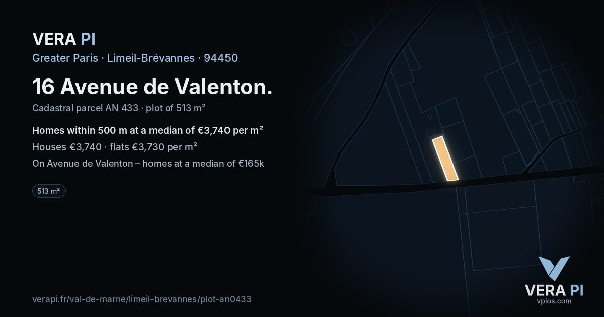 16 Avenue de Valenton, Limeil-Brévannes at night – the plot lit, the parcels around coloured by the prices near them