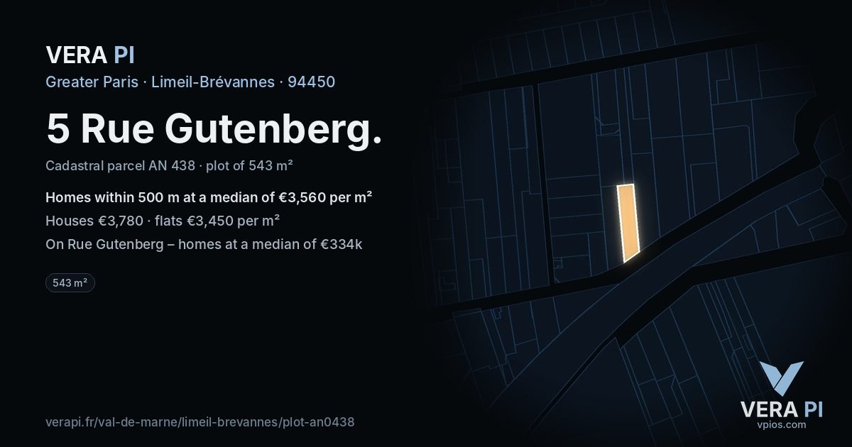 5 Rue Gutenberg, Limeil-Brévannes at night – the plot lit, the parcels around coloured by the prices near them
