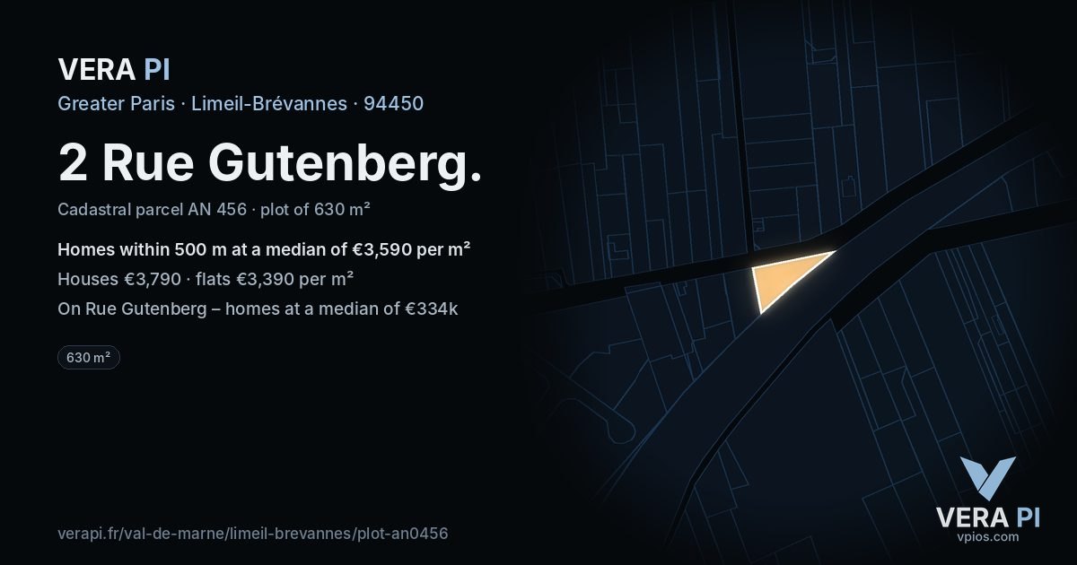 2 Rue Gutenberg, Limeil-Brévannes at night – the plot lit, the parcels around coloured by the prices near them
