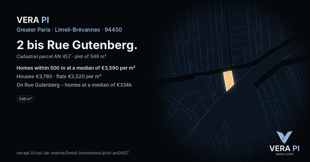 2 bis Rue Gutenberg, Limeil-Brévannes at night – the plot lit, the parcels around coloured by the prices near them