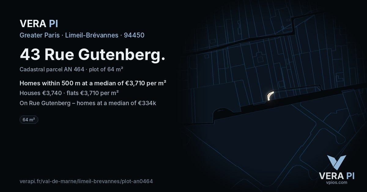 43 Rue Gutenberg, Limeil-Brévannes at night – the plot lit, the parcels around coloured by the prices near them