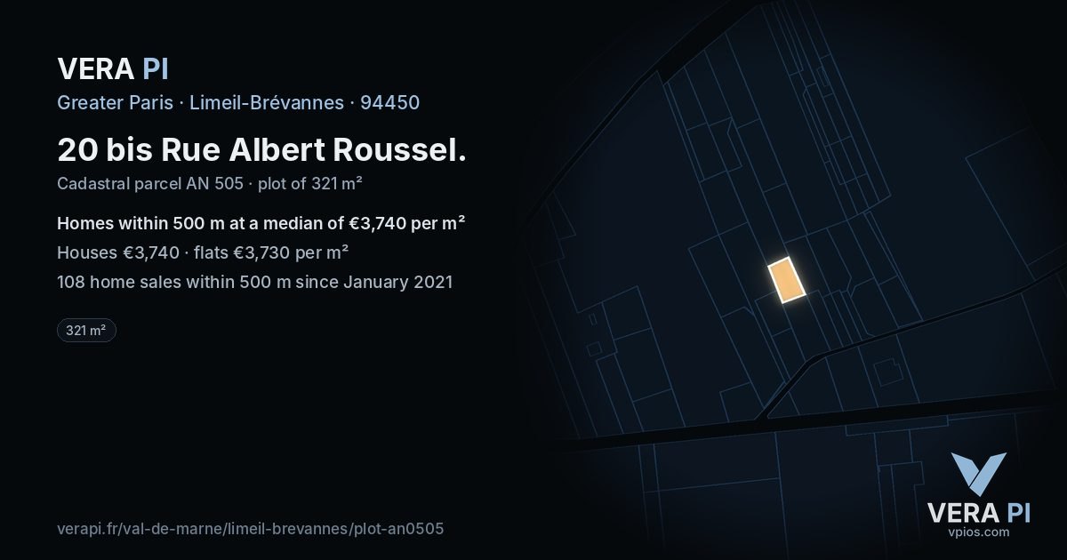20 bis Rue Albert Roussel, Limeil-Brévannes at night – the plot lit, the parcels around coloured by the prices near them