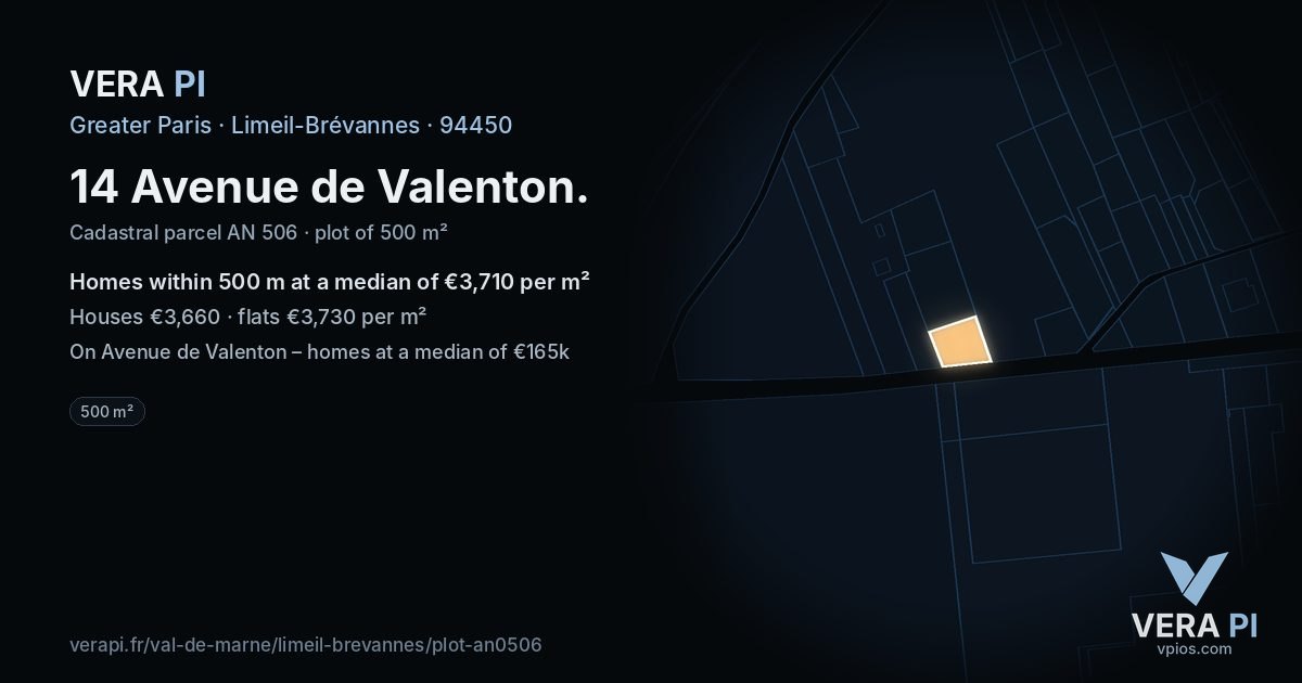 14 Avenue de Valenton, Limeil-Brévannes at night – the plot lit, the parcels around coloured by the prices near them