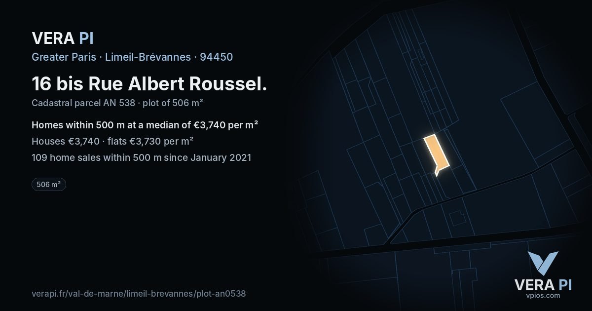 16 bis Rue Albert Roussel, Limeil-Brévannes at night – the plot lit, the parcels around coloured by the prices near them
