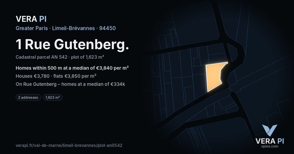 1 Rue Gutenberg, Limeil-Brévannes at night – the plot lit, the parcels around coloured by the prices near them