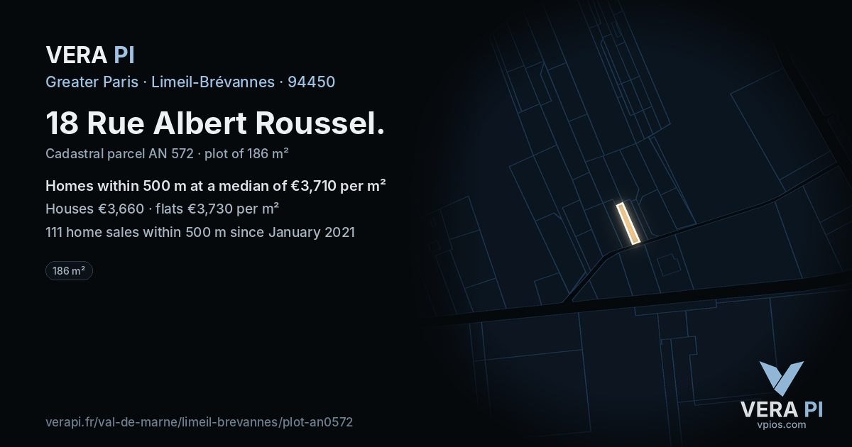 18 Rue Albert Roussel, Limeil-Brévannes at night – the plot lit, the parcels around coloured by the prices near them