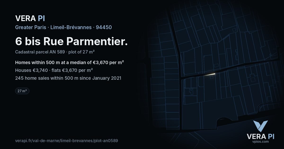 6 bis Rue Parmentier, Limeil-Brévannes at night – the plot lit, the parcels around coloured by the prices near them