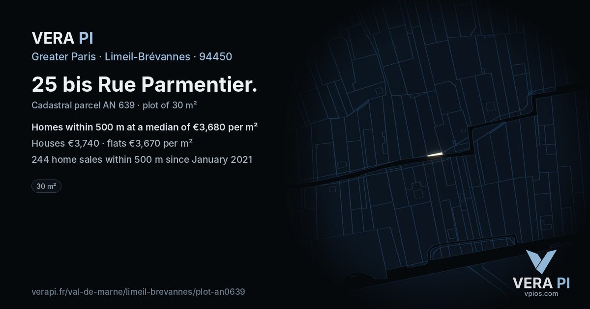 25 bis Rue Parmentier, Limeil-Brévannes at night – the plot lit, the parcels around coloured by the prices near them