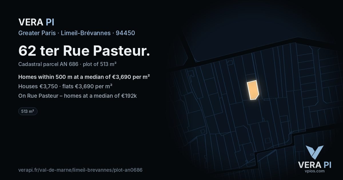 62 ter Rue Pasteur, Limeil-Brévannes at night – the plot lit, the parcels around coloured by the prices near them