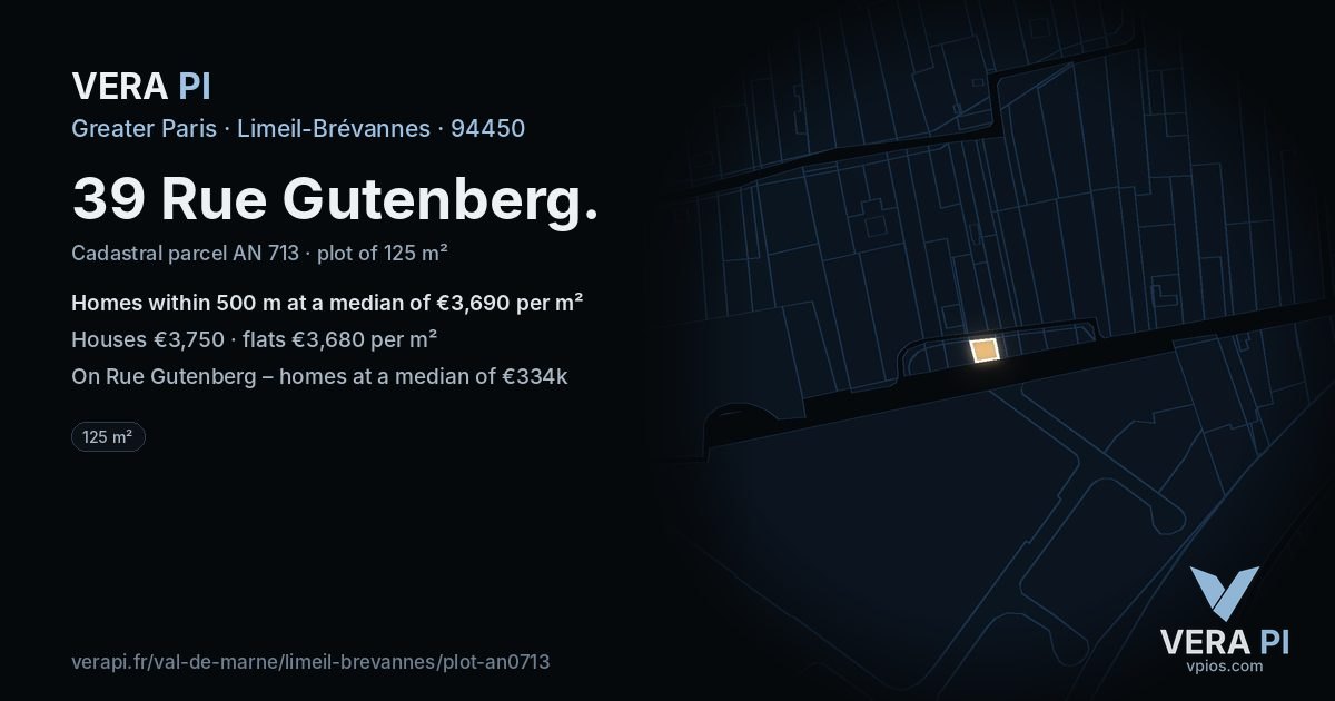 39 Rue Gutenberg, Limeil-Brévannes at night – the plot lit, the parcels around coloured by the prices near them