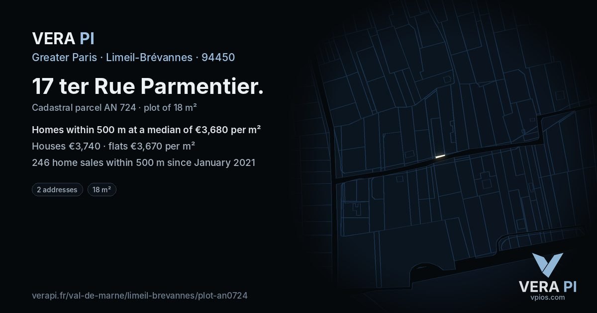 17 ter Rue Parmentier, Limeil-Brévannes at night – the plot lit, the parcels around coloured by the prices near them