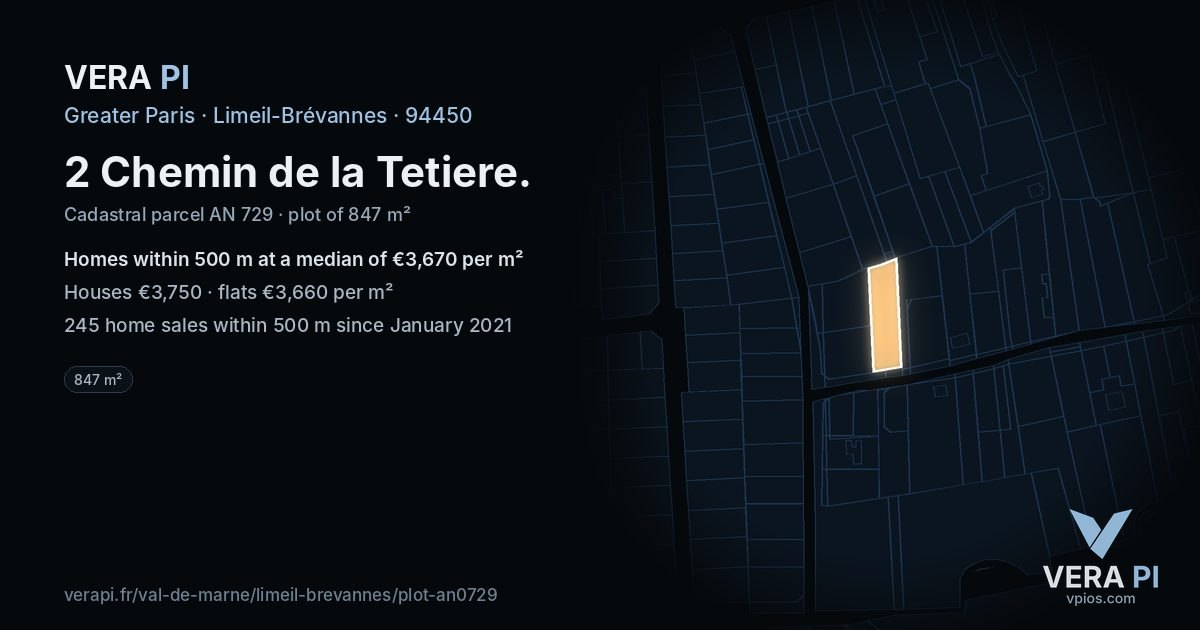 2 Chemin de la Tetiere, Limeil-Brévannes at night – the plot lit, the parcels around coloured by the prices near them