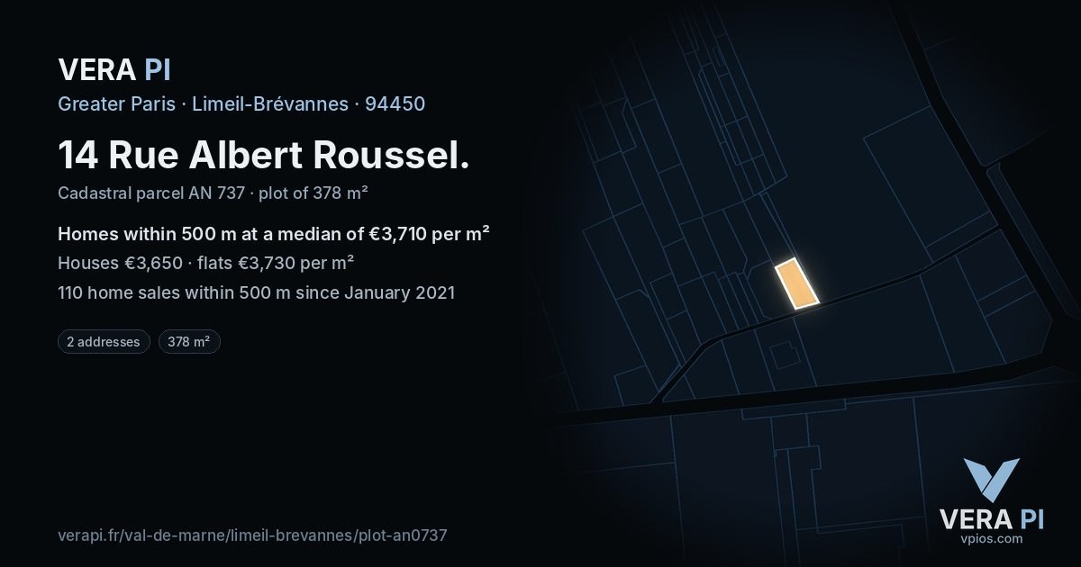 14 Rue Albert Roussel, Limeil-Brévannes at night – the plot lit, the parcels around coloured by the prices near them