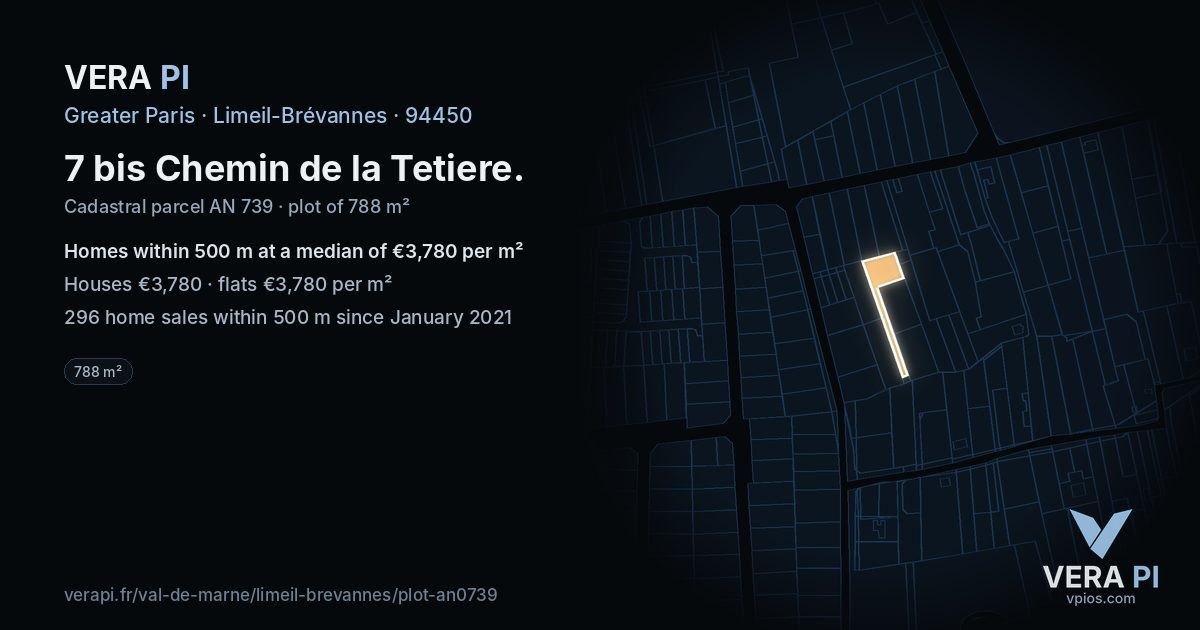 7 bis Chemin de la Tetiere, Limeil-Brévannes at night – the plot lit, the parcels around coloured by the prices near them