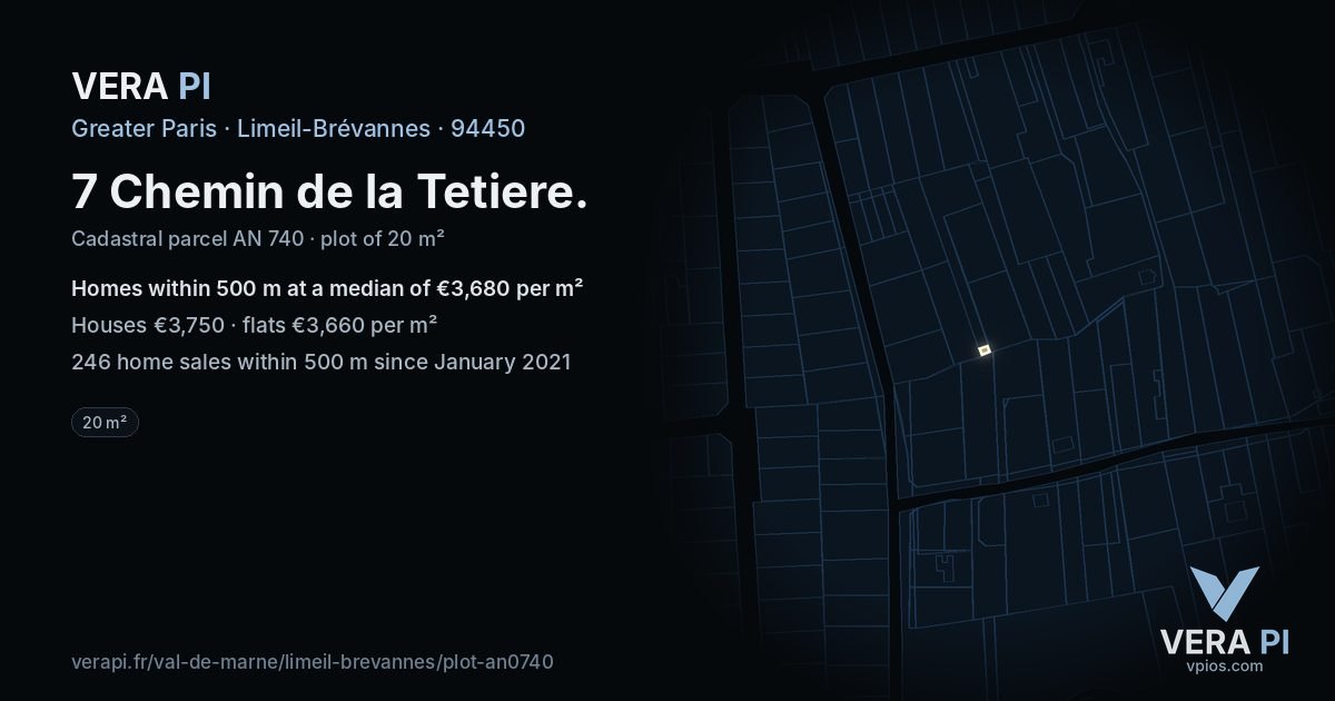 7 Chemin de la Tetiere, Limeil-Brévannes at night – the plot lit, the parcels around coloured by the prices near them