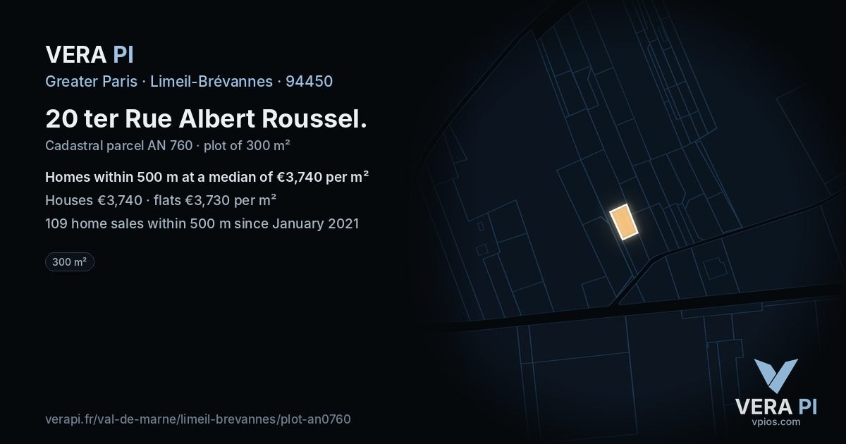 20 ter Rue Albert Roussel, Limeil-Brévannes at night – the plot lit, the parcels around coloured by the prices near them