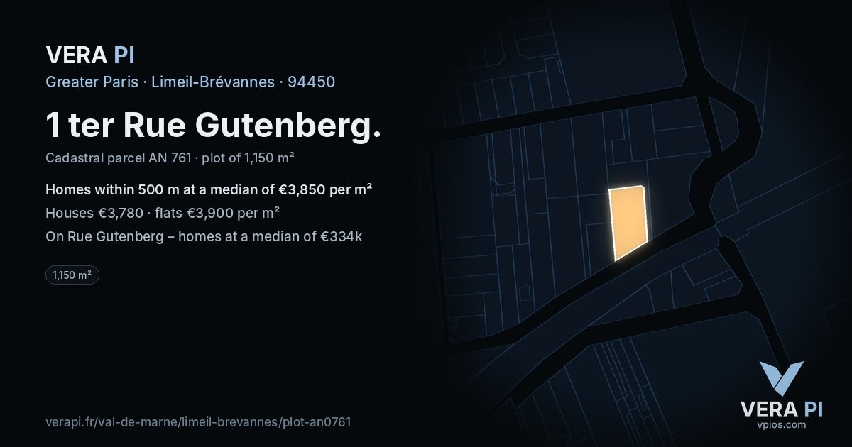 1 ter Rue Gutenberg, Limeil-Brévannes at night – the plot lit, the parcels around coloured by the prices near them