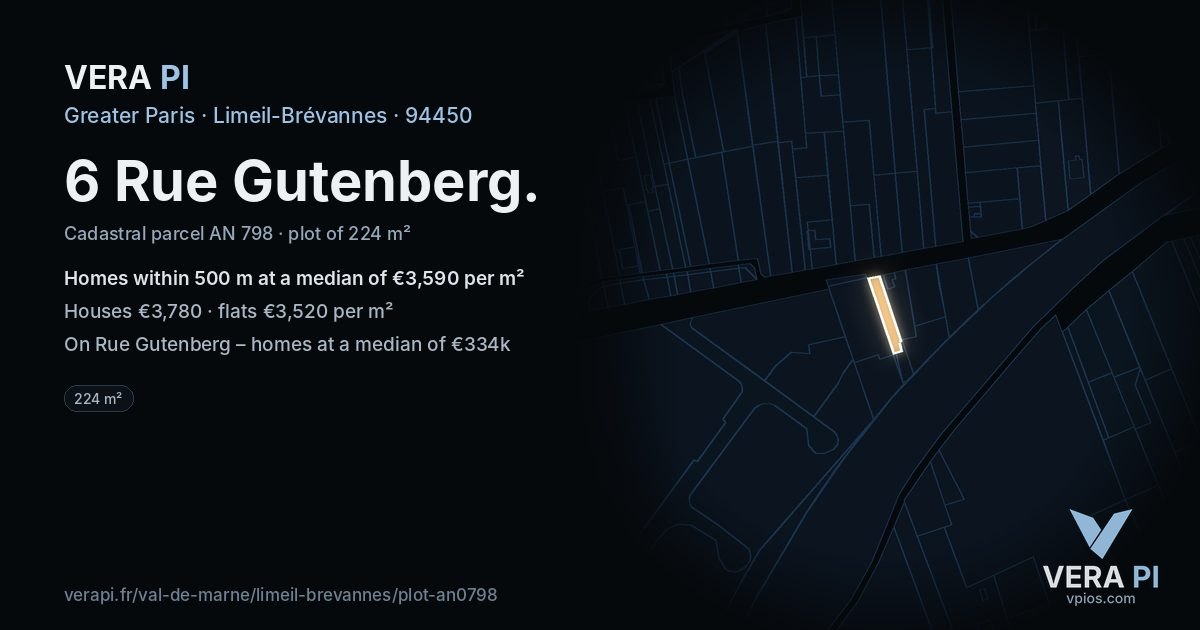 6 Rue Gutenberg, Limeil-Brévannes at night – the plot lit, the parcels around coloured by the prices near them