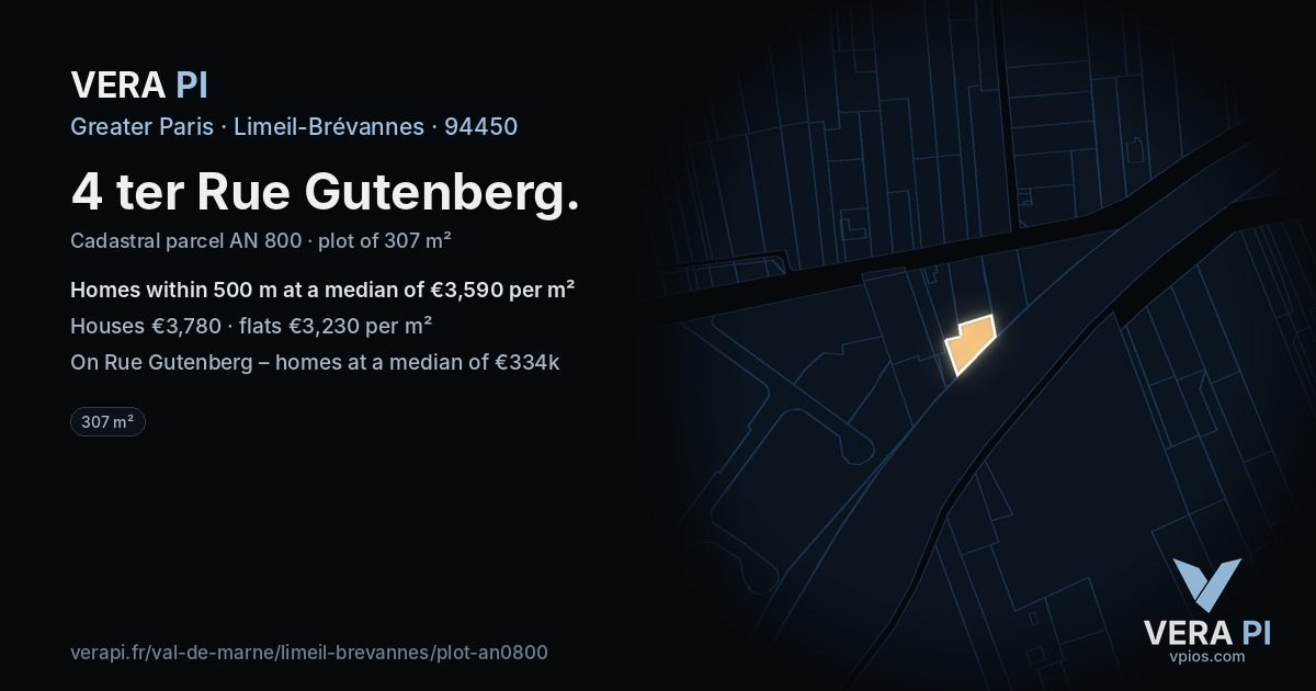 4 ter Rue Gutenberg, Limeil-Brévannes at night – the plot lit, the parcels around coloured by the prices near them