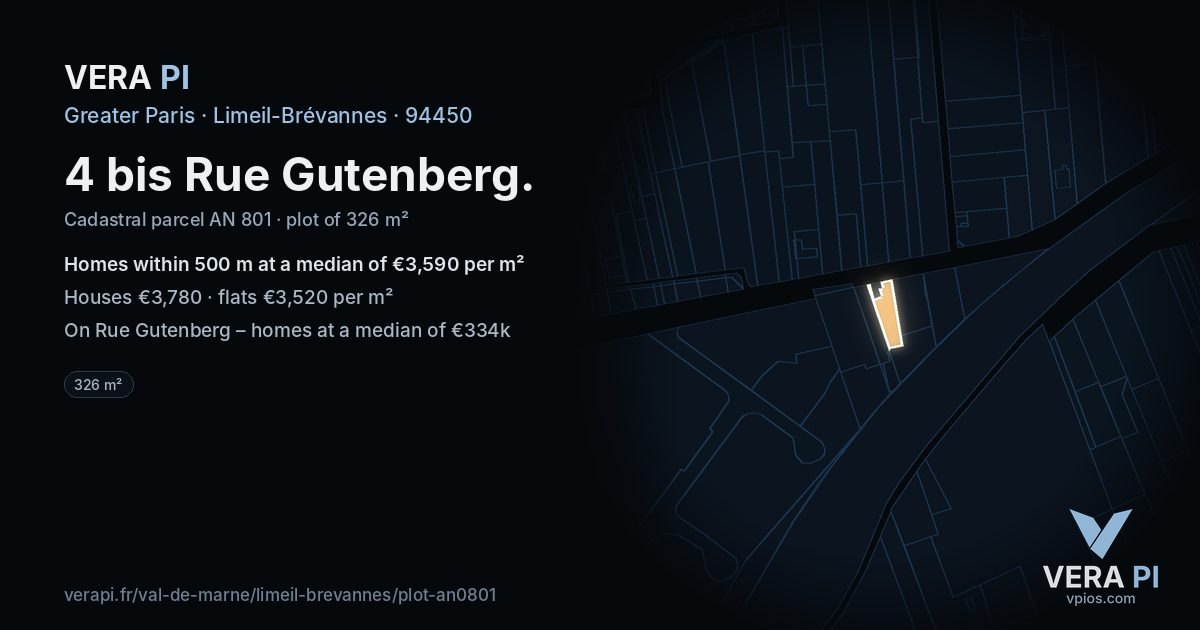 4 bis Rue Gutenberg, Limeil-Brévannes at night – the plot lit, the parcels around coloured by the prices near them