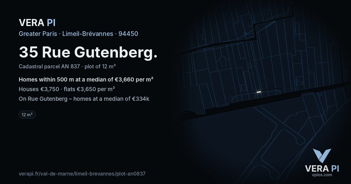 35 Rue Gutenberg, Limeil-Brévannes at night – the plot lit, the parcels around coloured by the prices near them