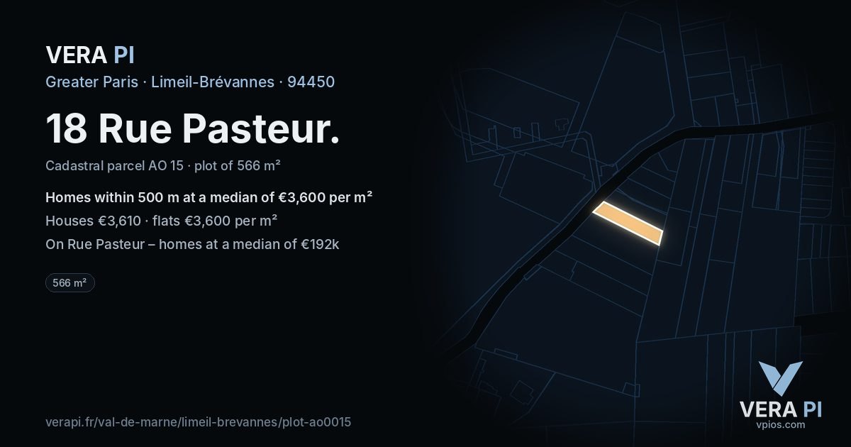 18 Rue Pasteur, Limeil-Brévannes at night – the plot lit, the parcels around coloured by the prices near them