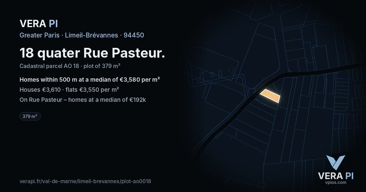 18 quater Rue Pasteur, Limeil-Brévannes at night – the plot lit, the parcels around coloured by the prices near them
