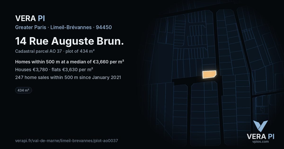 14 Rue Auguste Brun, Limeil-Brévannes at night – the plot lit, the parcels around coloured by the prices near them