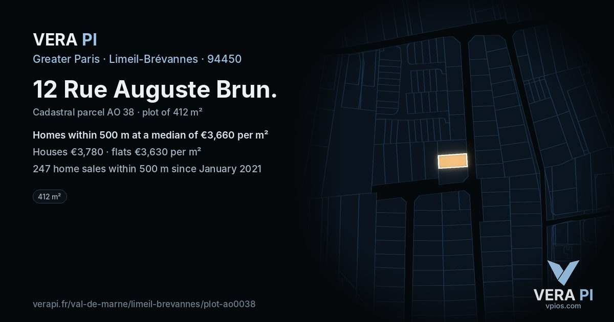 12 Rue Auguste Brun, Limeil-Brévannes at night – the plot lit, the parcels around coloured by the prices near them