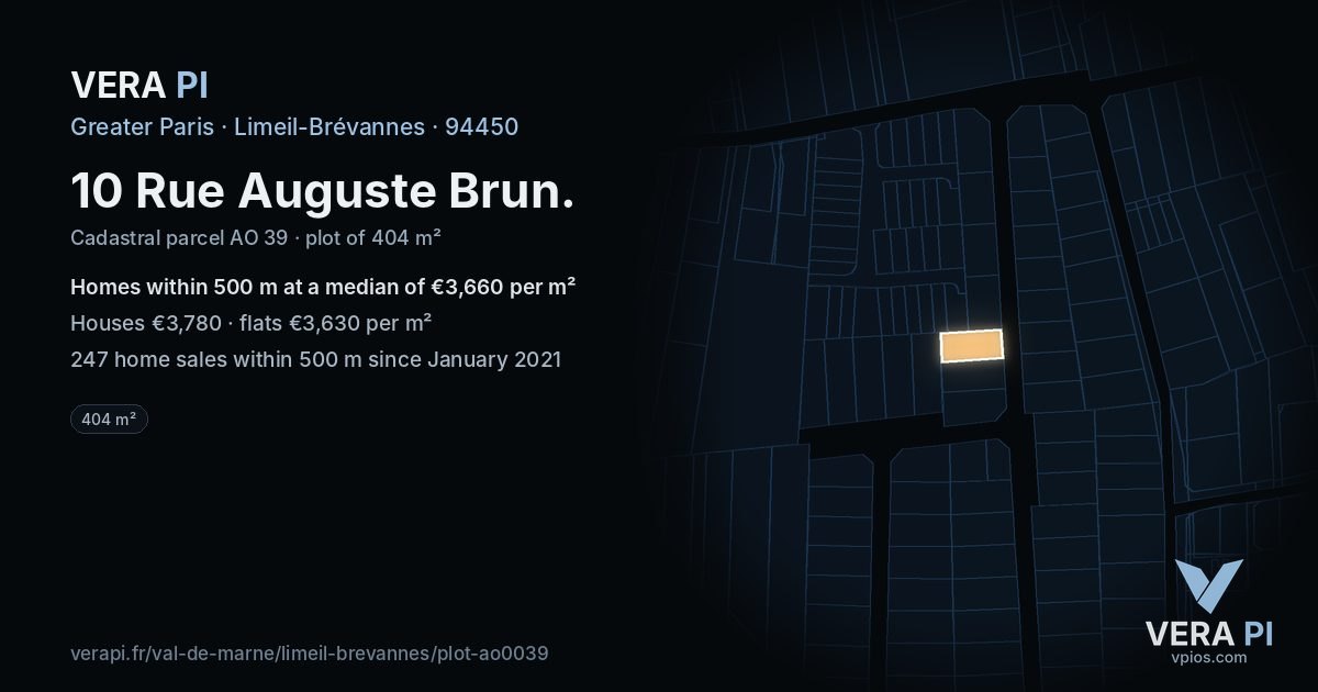 10 Rue Auguste Brun, Limeil-Brévannes at night – the plot lit, the parcels around coloured by the prices near them