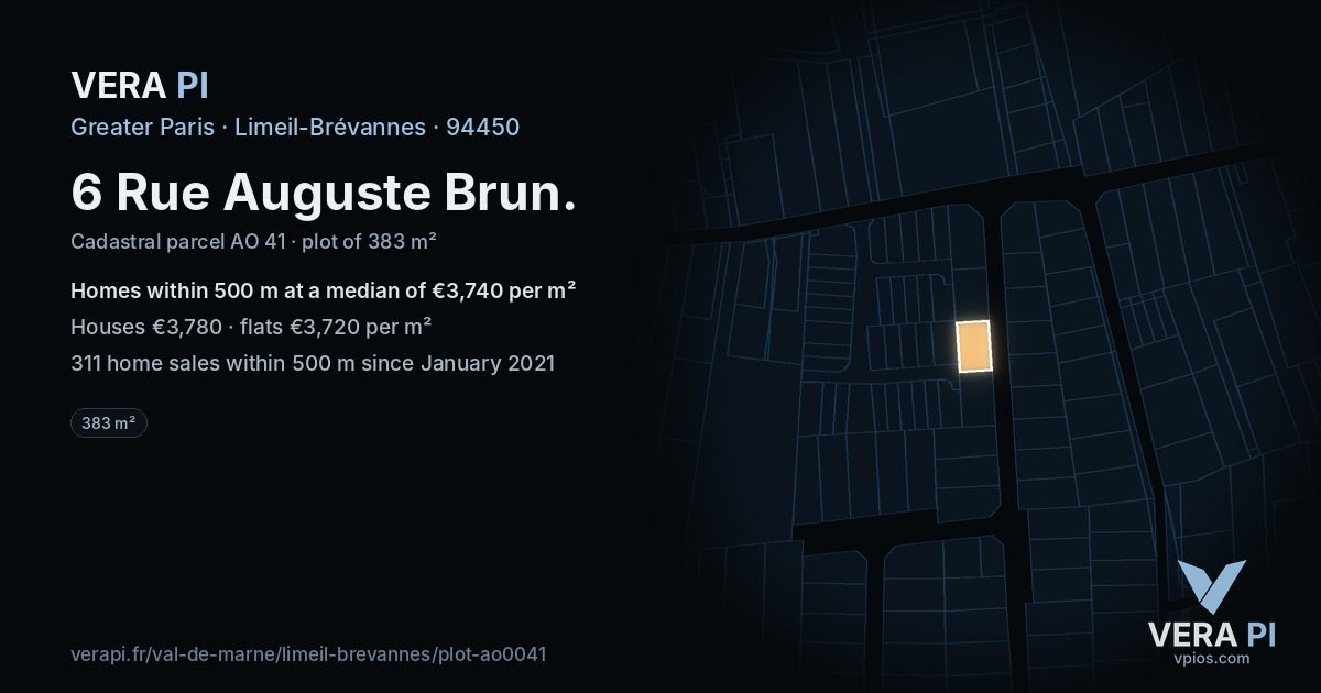 6 Rue Auguste Brun, Limeil-Brévannes at night – the plot lit, the parcels around coloured by the prices near them