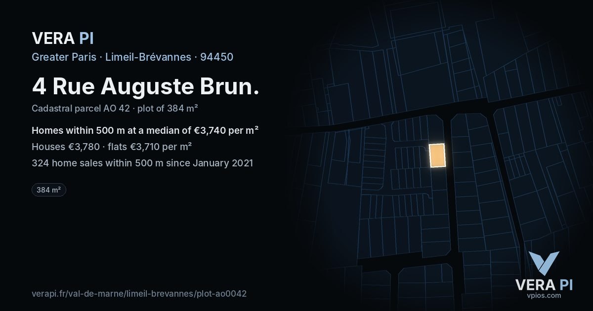 4 Rue Auguste Brun, Limeil-Brévannes at night – the plot lit, the parcels around coloured by the prices near them