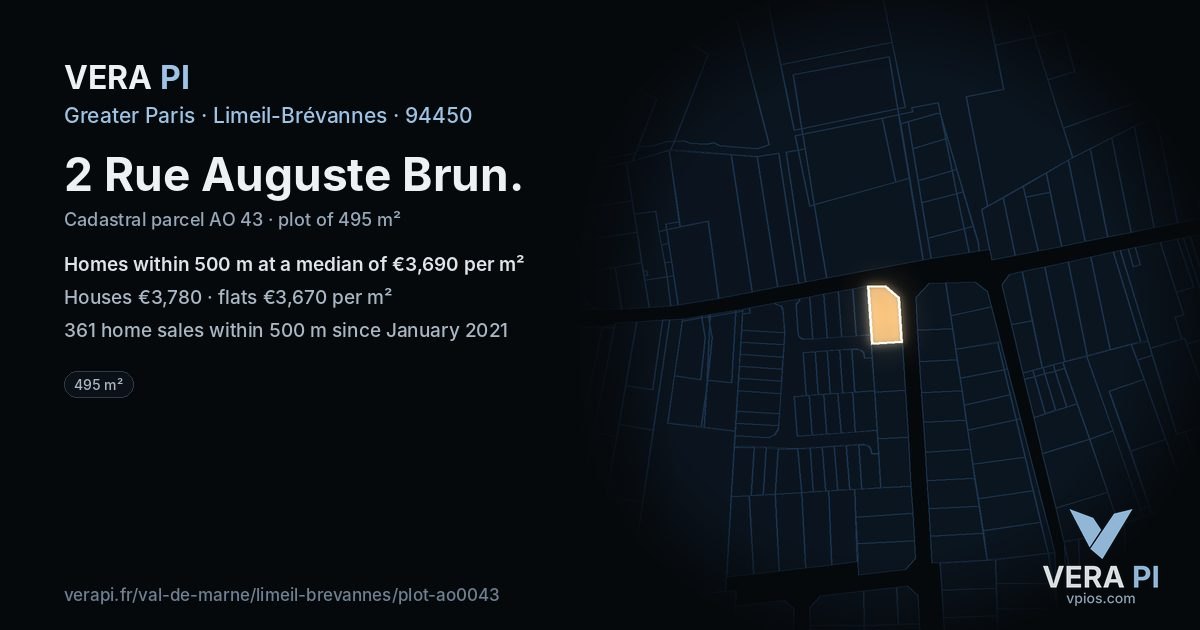 2 Rue Auguste Brun, Limeil-Brévannes at night – the plot lit, the parcels around coloured by the prices near them